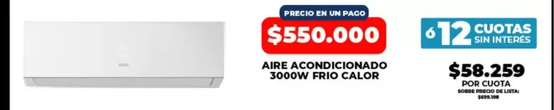 AIRE ACONDICIONADO 3000W FRIO CALOR