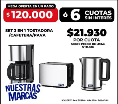 SET 3 EN 1 TOSTADORA / CAFETERA/ PAVA