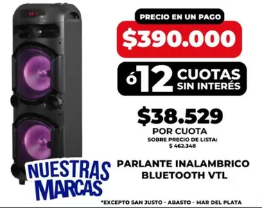 Mar del Plata - PARLANTE INALAMBRICO BLUETOOTH VT