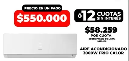 AIRE ACONDICIONADO 3000W FRIO CALOR
