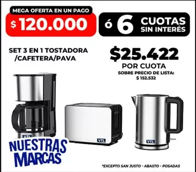 SET 3 EN 1 TOSTADORA / CAFETERA/ PAVA