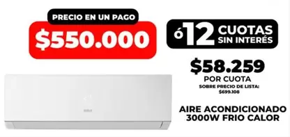AIRE ACONDICIONADO 3000W FRIO CALOR