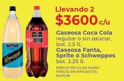 Coca cola - Gaseosa Coca Cola regular o sin azúcar, Gaseosa Fanta, Sprite ó Schweppes