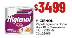 Mas - Papel Higi00enico Doble Hoja Plus Manzanilla 4 Un. X 30 Mt. C0d:26466