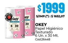 Okey - Papel Higi00enico Texturado 6 Un. x 30 Mt. C00d:26448
