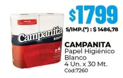 Campanita - Papel Higi00enico Blanco 4 Un. x 30 Mt. C00d:7260