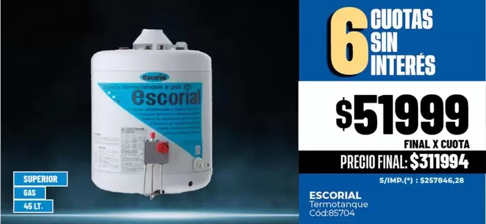 Escorial - Termotanques Superior Gas 45 Lt