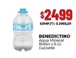 Benedictino - Agua Mineral Bidón x 6 Lt. Cód:24958