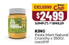 King - Pasta Maní Natural Crunchy x 350Gr. Cód:23737