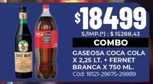 Coca cola - GASEOSA COCA COLA X 2,25 LT. + FERNERT BRANCA X 750 ML. Cód: 18121-29675-29889