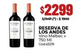 Reserva de los Andes - Vino Malbec x 750 Ml. Cód:45219
