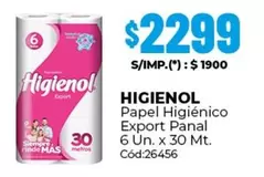 Higienol - Papel Higi00enico Export Panal 6 Un. x 30 Mt. C0d:26456