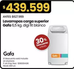 Gafa - Lavarropas carga superior  6,5 kg. digi fit blanco