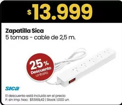 Sica - Zapatilla  5 tomas - cable de 2,5 m.