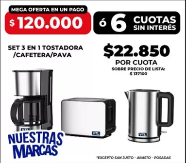 SET 3 EN 1 TOSTADORA / CAFETERA / PAVA