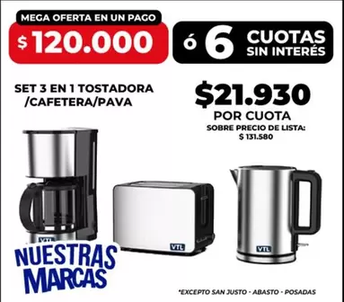 SET 3 EN 1 TOSTADORA / CAFETERA / PAVA