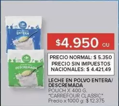 Carrefour - LECHE EN POLVO ENTERA/DESCREMADA