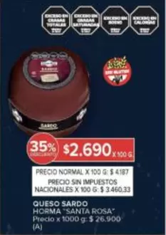 Sardo - QUESO SARDO HORMA "SANTA ROSA"