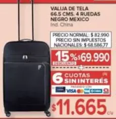 Negro - VALIJA DE TELA 66.5 CMS. 4 RUEDAS NEGRO MEXICO