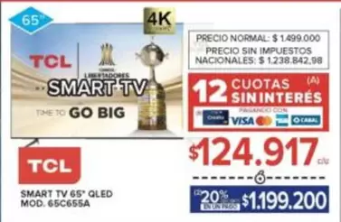 TCL - SMART TV 65" QLED MOD. 65C655A
