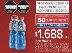 Gatorade - ISOTÓNICA COOL BLUE/MANZANA X 500 CC