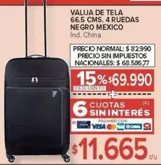 Negro - VALIJA DE TELA 66.5 CMS. 4 RUEDAS NEGRO MEXICO