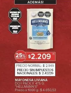 Hellmann's - MAYONESA LIVIANA DOY PACK X 475 G.