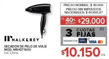 SECADOR DE PELO DE VIAJE MOD. NRHDT1600