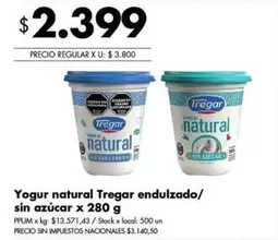 Tregar - Yogur natural endulzado/sin azúcar