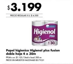Higienol - Papel higienico plus fusion doble hoja