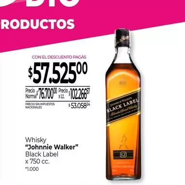 Johnnie Walker - Whisky "" Black Label x 750 cc.