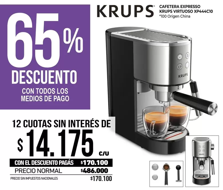 Origen - CAFETERA EXPRESSO KRUPS VIRTUOSO XP444C10