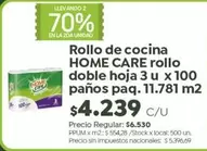 X$ - Rollo de cocina rollo doble hoja 3 u x 100 paños paq. 11.781 m2