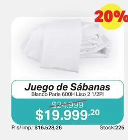 Juego de Sábanas Blanco Paris 600H Liso 2 1/2PI