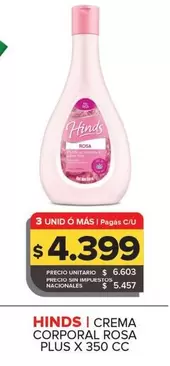 Hinds - CREMA CORPORAL ROSA PLUS X 350 CC