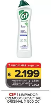 Cif - LIMPIADOR CREMOSO BIOACTIVE ORIGINAL X 500 CC