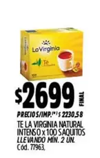La Virginia - TE LA VIRGINIA NATURAL INTENSO x100 SAQUITOS TE LAVANDO MIN. 2 UN. Cód. 77963