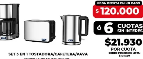 66 - SET 3 EN 1 TOSTADORA/CAFETERA/PAVA