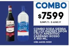 Sierra de los Padres - COMBO SODA SIERRA DE LOS PADRES SIFON 1.75 LT APERITIVO CARPANO ROSSO X 950 ML.