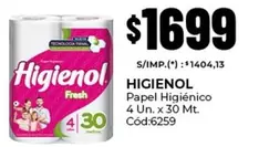 Higienol - Papel Higi9enico 4 Un. x 30 Mt. C3d:6259
