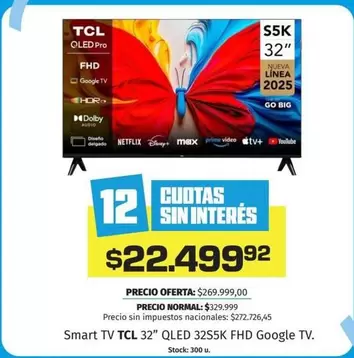 TCL - Smart TV QLED 32" 55K FHD Google TV