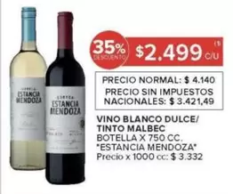 Estancia Mendoza - VINO BLANCO DULCE/ TINTO MALBEC