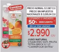 Carrefour - JUGO NATURAL V/SABORES 100% FRUTA TETRA BRICK X 1 LT.
