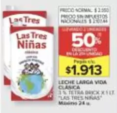 Las Tres Niñas - LECHE LARGA VIDA CLASICA 3% TETRA BRICK X 1 LT.