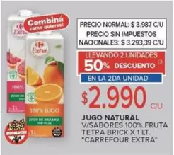 Carrefour - JUGO NATURAL V/SABORES 100% FRUTA TETRA BRICK X 1 LT.