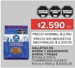 Carrefour - GALLETAS DE AVENA Y ARÁNDANOS/ AVENA Y PASAS