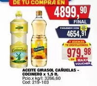Cocinero - ACEITE GIRASOL CAÑUELAS - COCINERO x 1,5 lt.