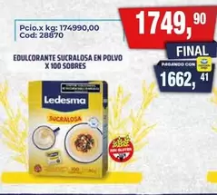 Ledesma - EDULCORANTE SUCRALOSA EN POLVO X 100 SOBRES