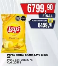 X$ - PAPAS FRITAS SNACK LAYS X 330 GR Cod: 20578