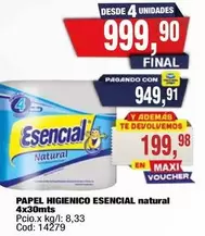 Esencial - PAPEL HIGIENICO ESENCIAL natural 4x30mts Cod: 14279